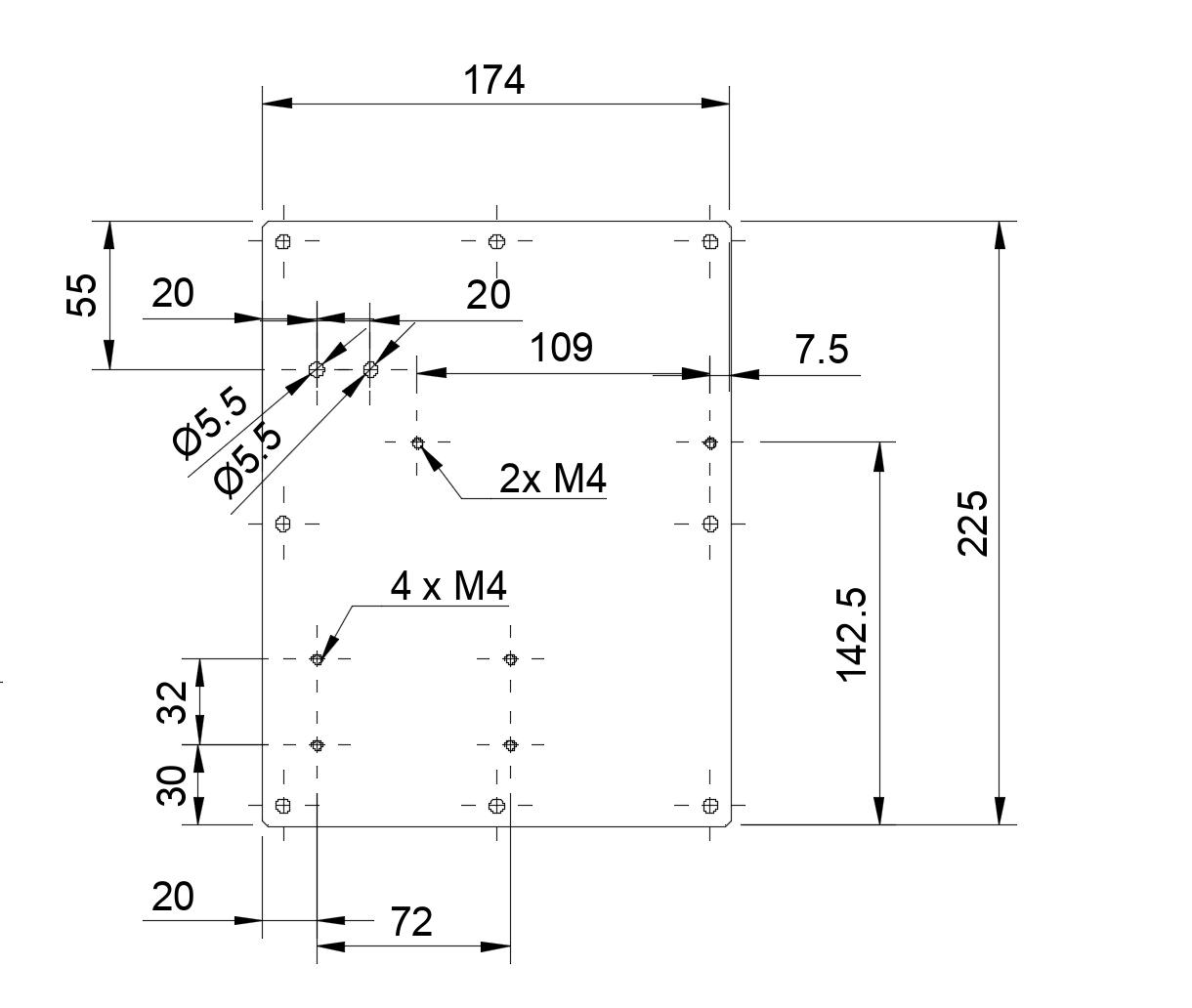 固定用アルミ板（タカチ電機工業 型番UMP2328）寸法図